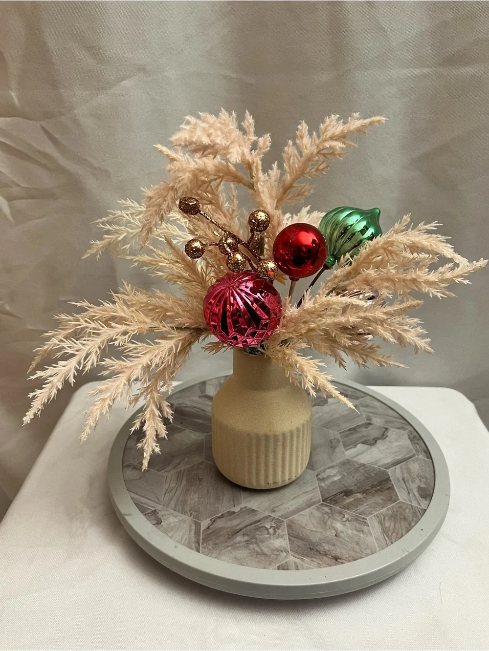 Christmas Holiday Faux Floral Arrangement Ornament Vase Centerpiece